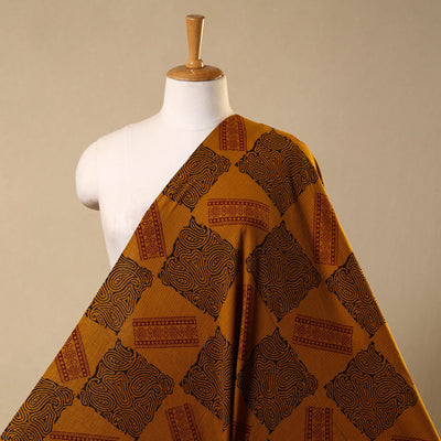 Brown Bagh Block Print Kantha Work Natural Dyed Cotton Fabric