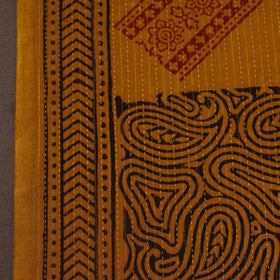 Brown Bagh Block Print Kantha Work Natural Dyed Cotton Fabric