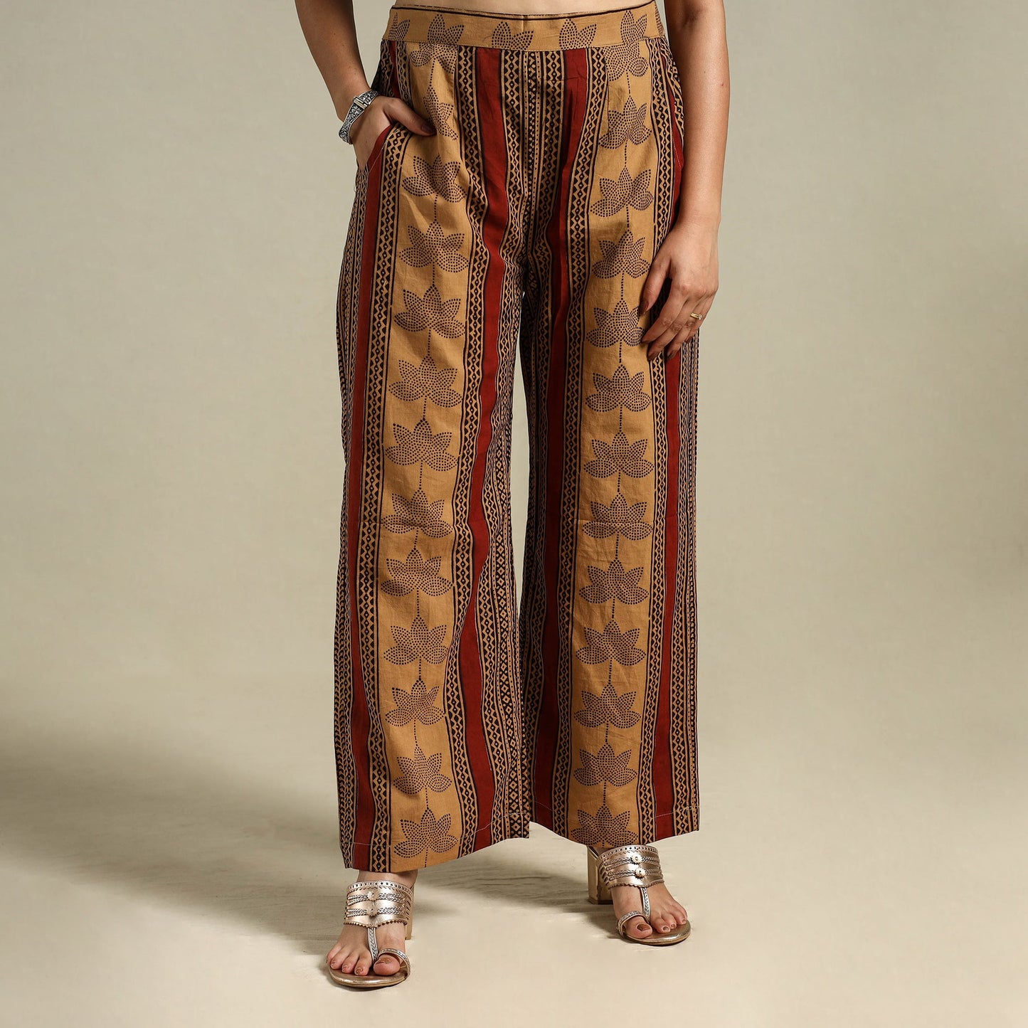 Brown Bagh Block Print Natural Dyed Cotton Palazzo