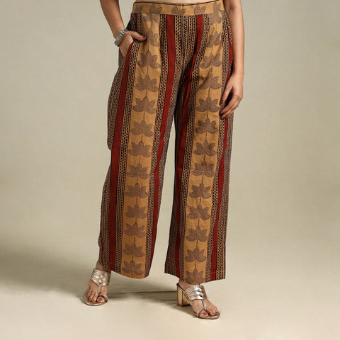 Brown Bagh Block Print Natural Dyed Cotton Palazzo