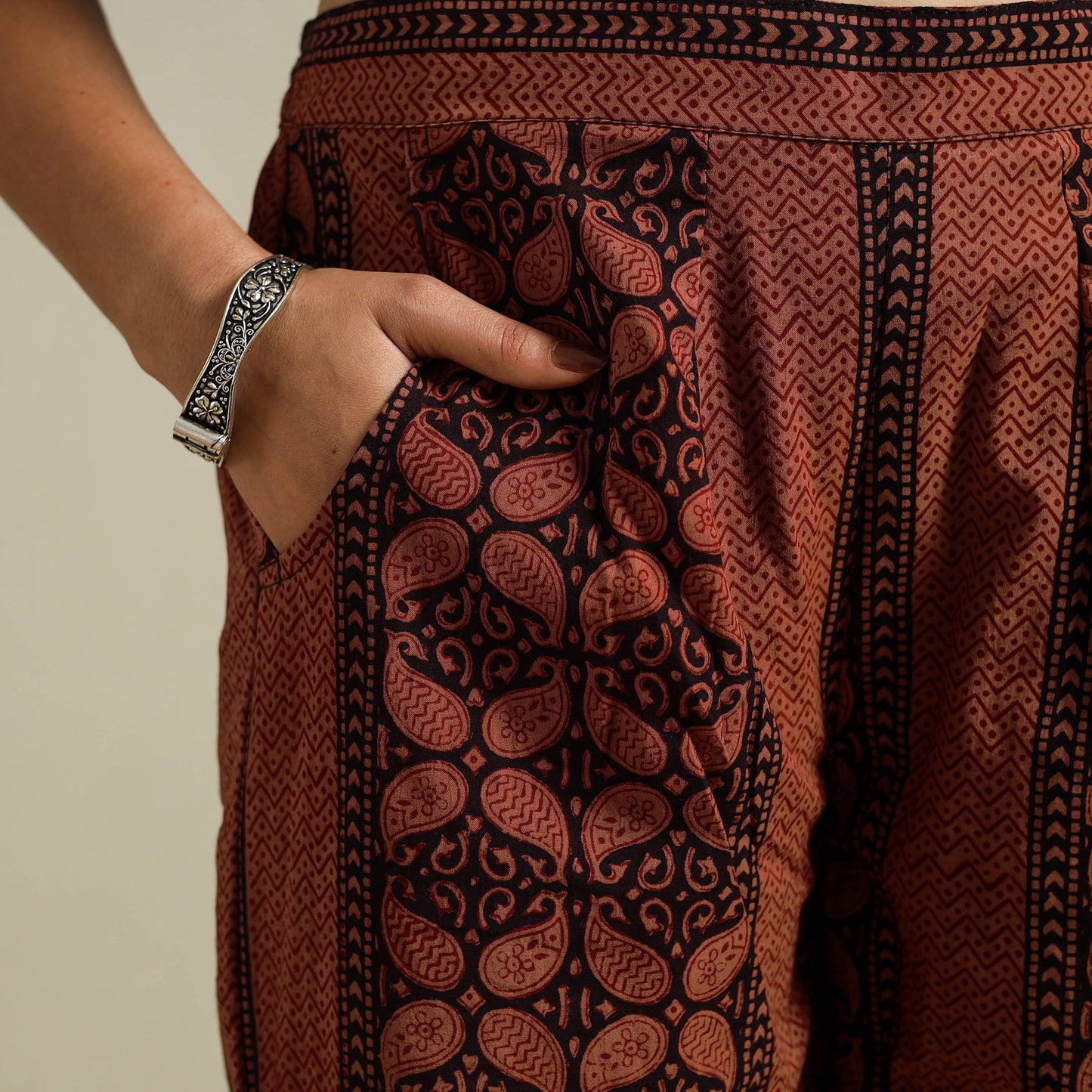 Brown Bagh Block Print Natural Dyed Cotton Palazzo