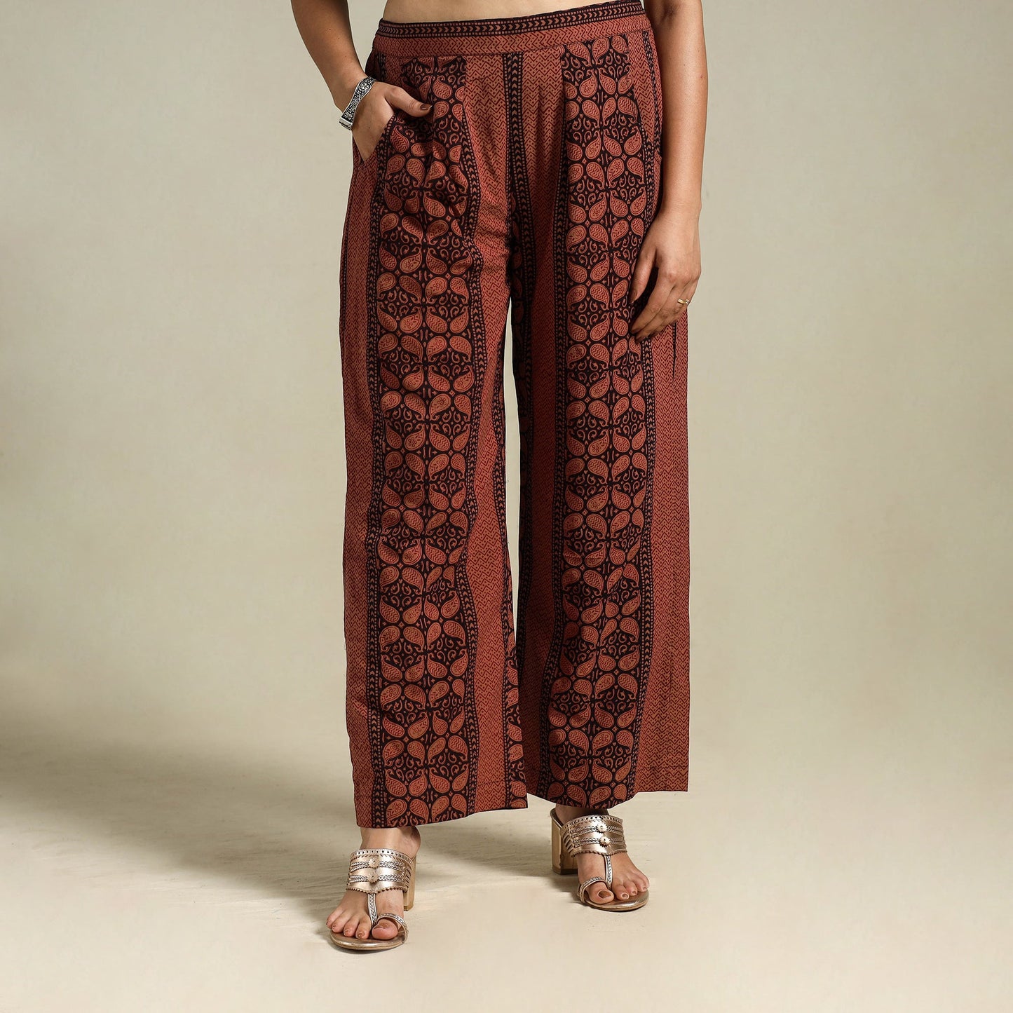 Brown Bagh Block Print Natural Dyed Cotton Palazzo