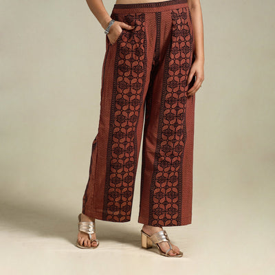 Brown Bagh Block Print Natural Dyed Cotton Palazzo