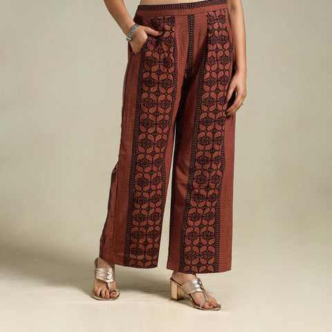 Brown Bagh Block Print Natural Dyed Cotton Palazzo