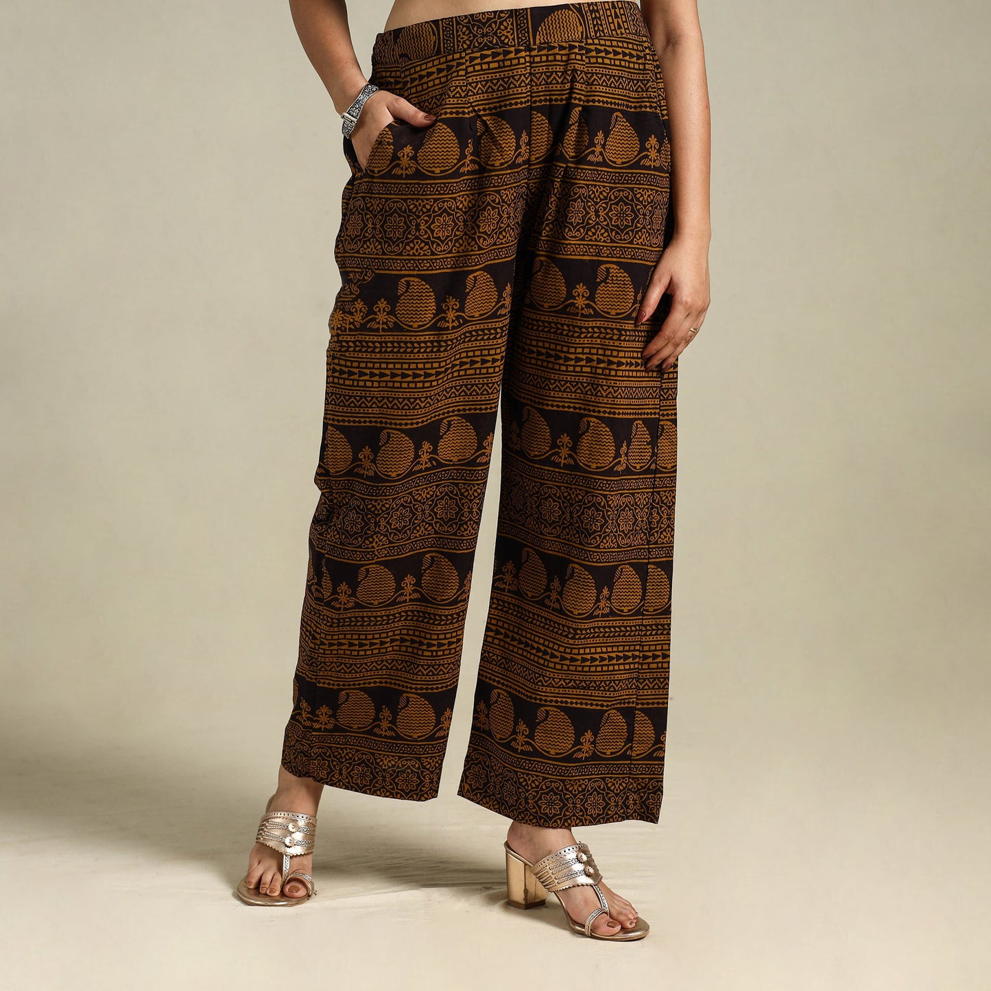 Brown Bagh Block Print Natural Dyed Cotton Palazzo