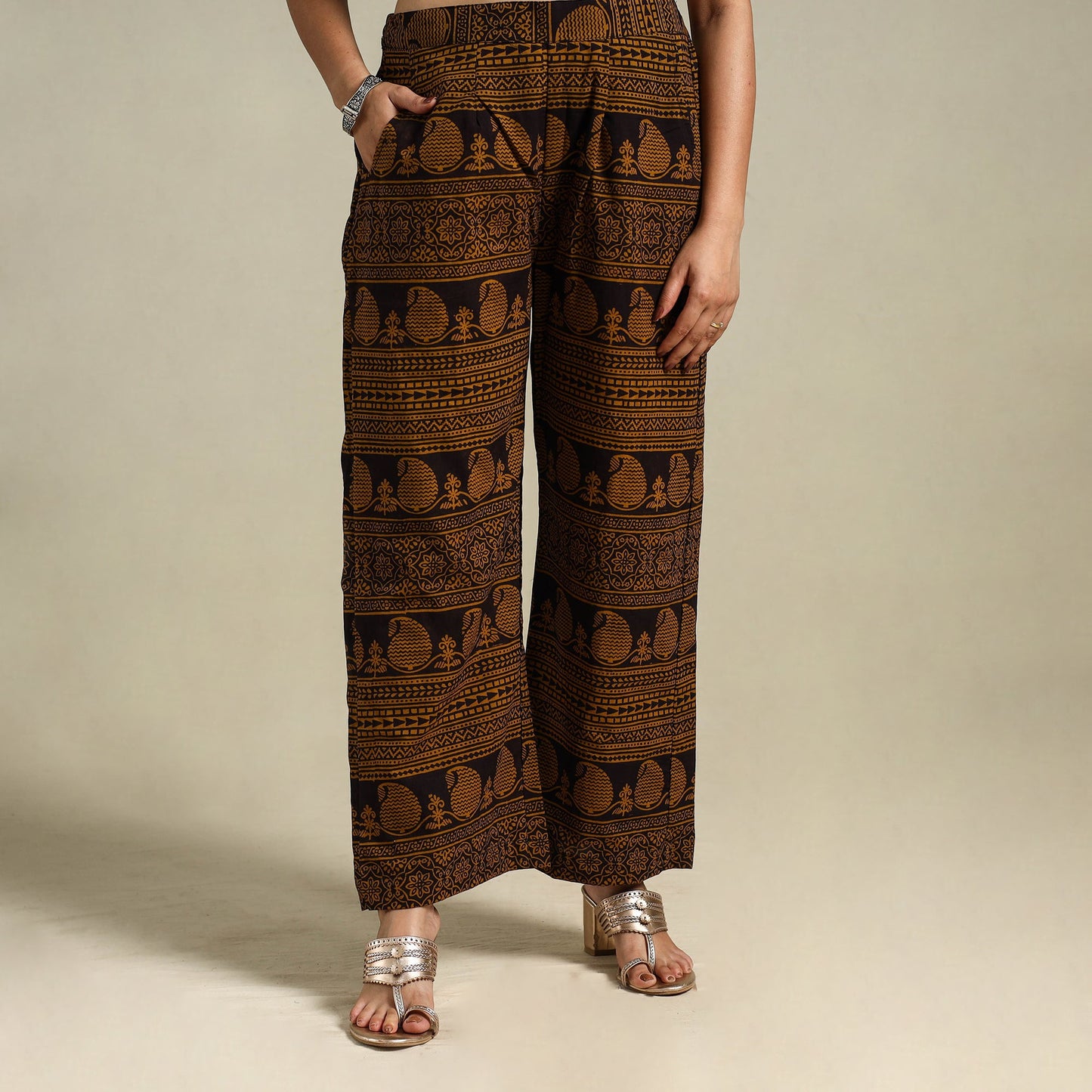 Brown Bagh Block Print Natural Dyed Cotton Palazzo