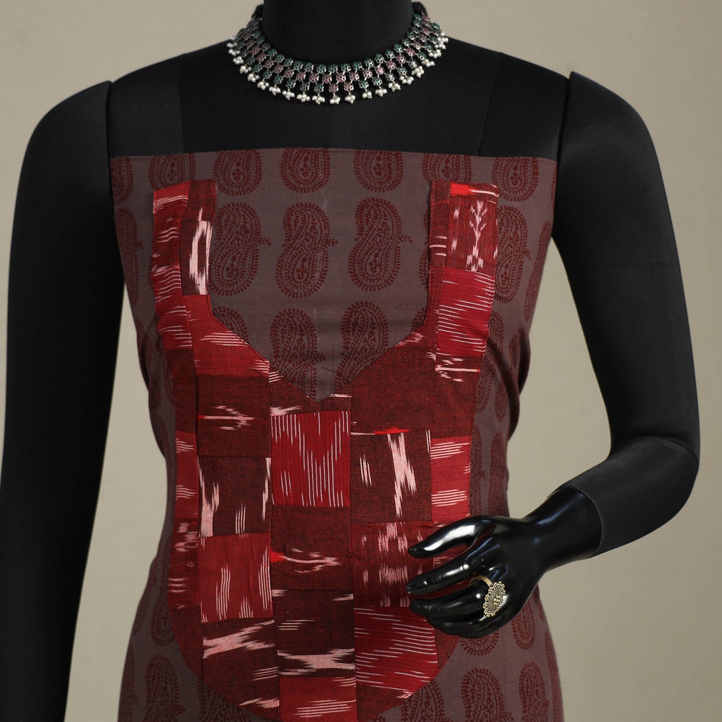 Brown - bagh patchwork cotton unstitched kurta material