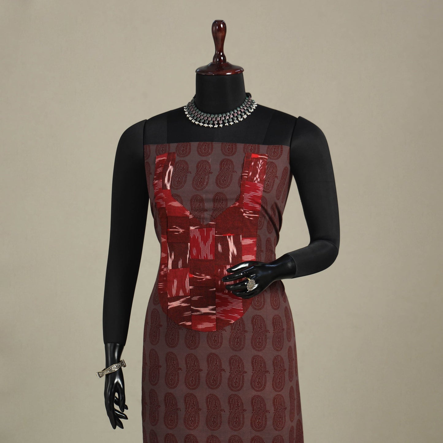 Brown - bagh patchwork cotton unstitched kurta material