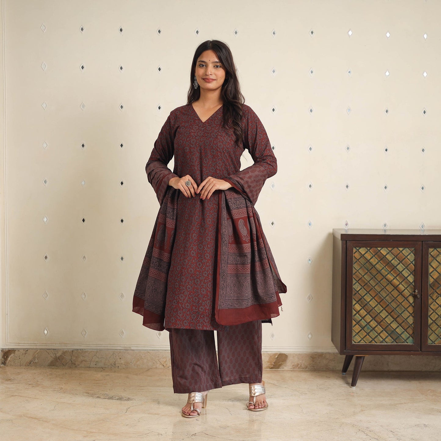 Brown - bagh cotton suit set (set of 3) 06 - handcrafted
