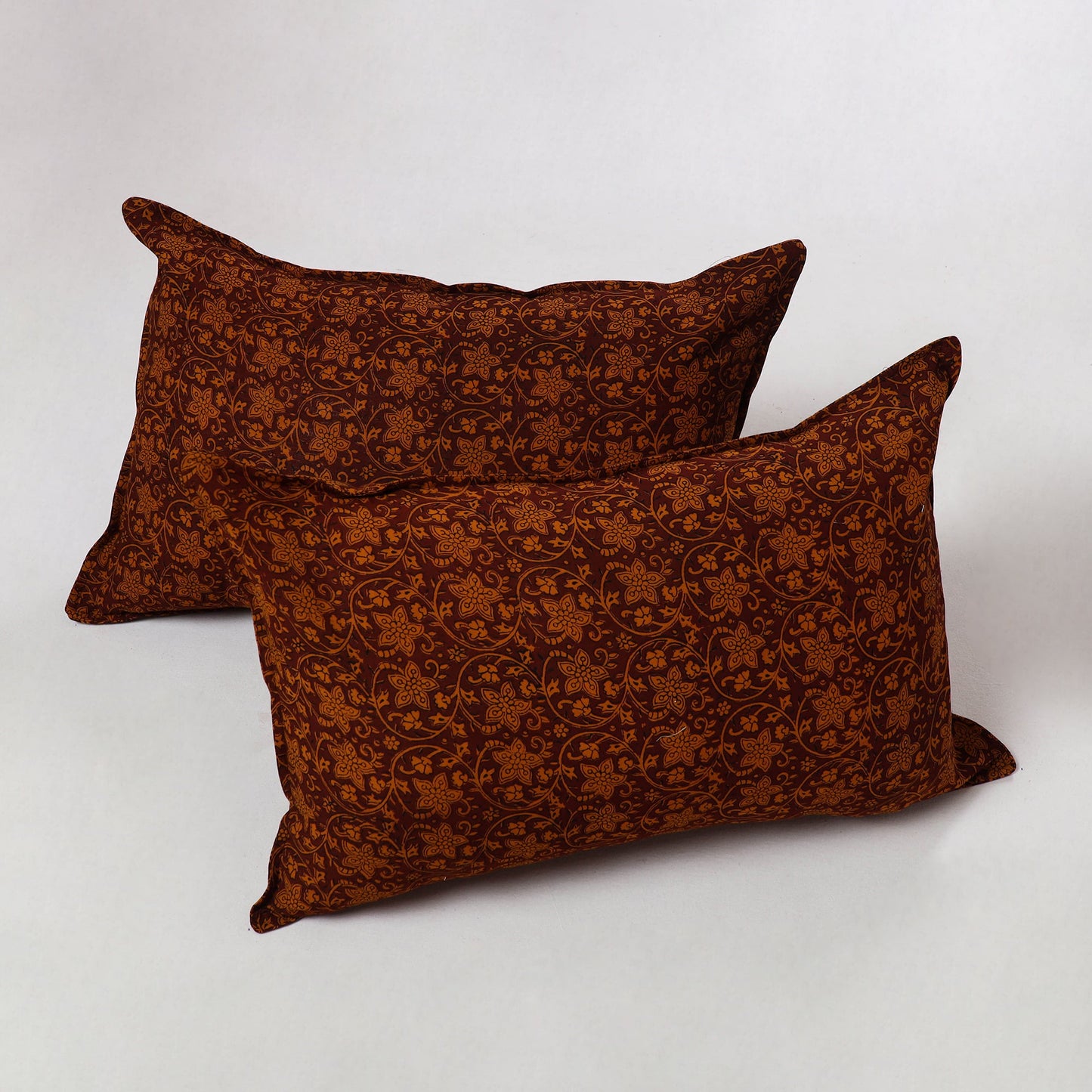 Brown - bagh printed cotton pillow cover (set of 2) 03