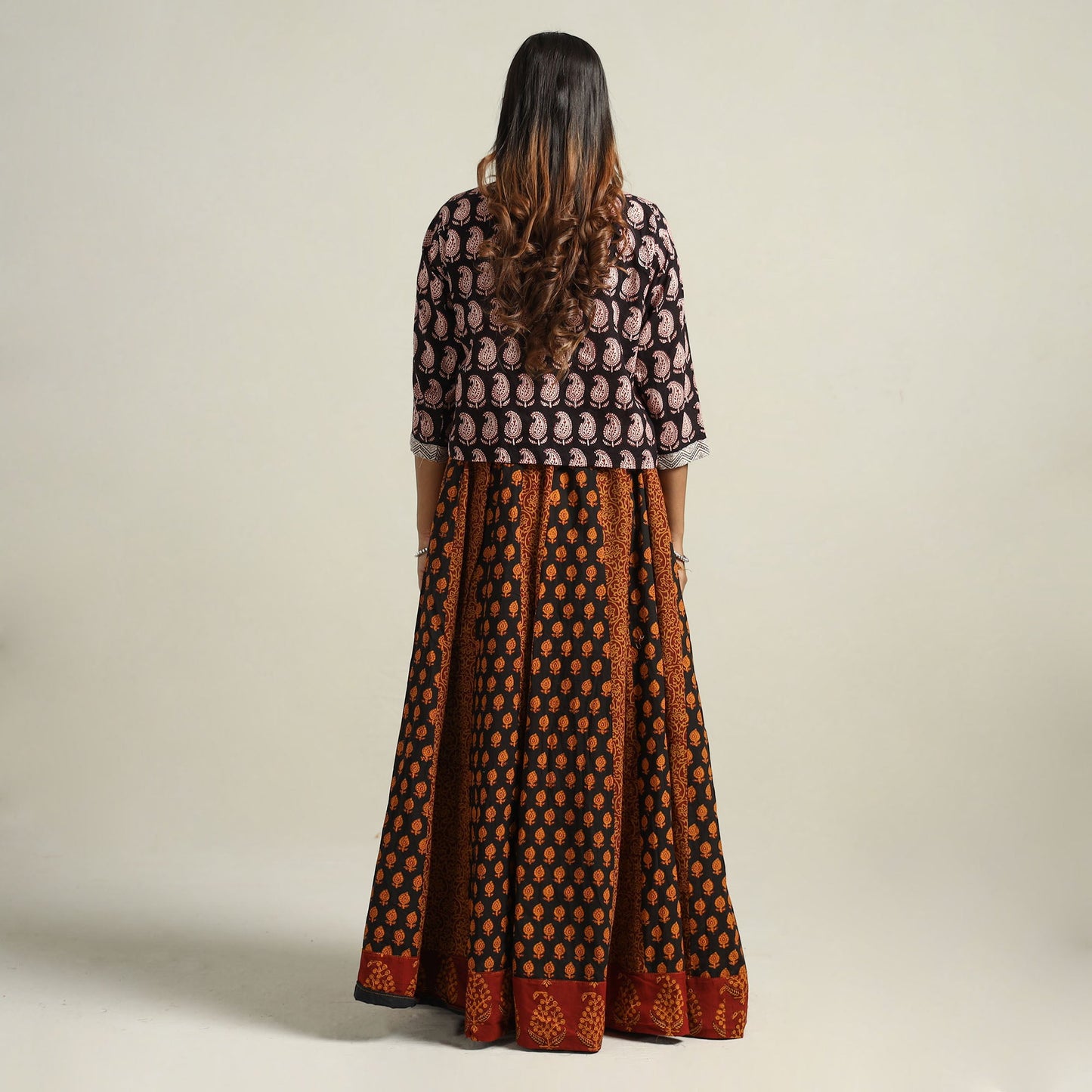  Bagh Block Printed Patchwork Cotton Long Skirt 