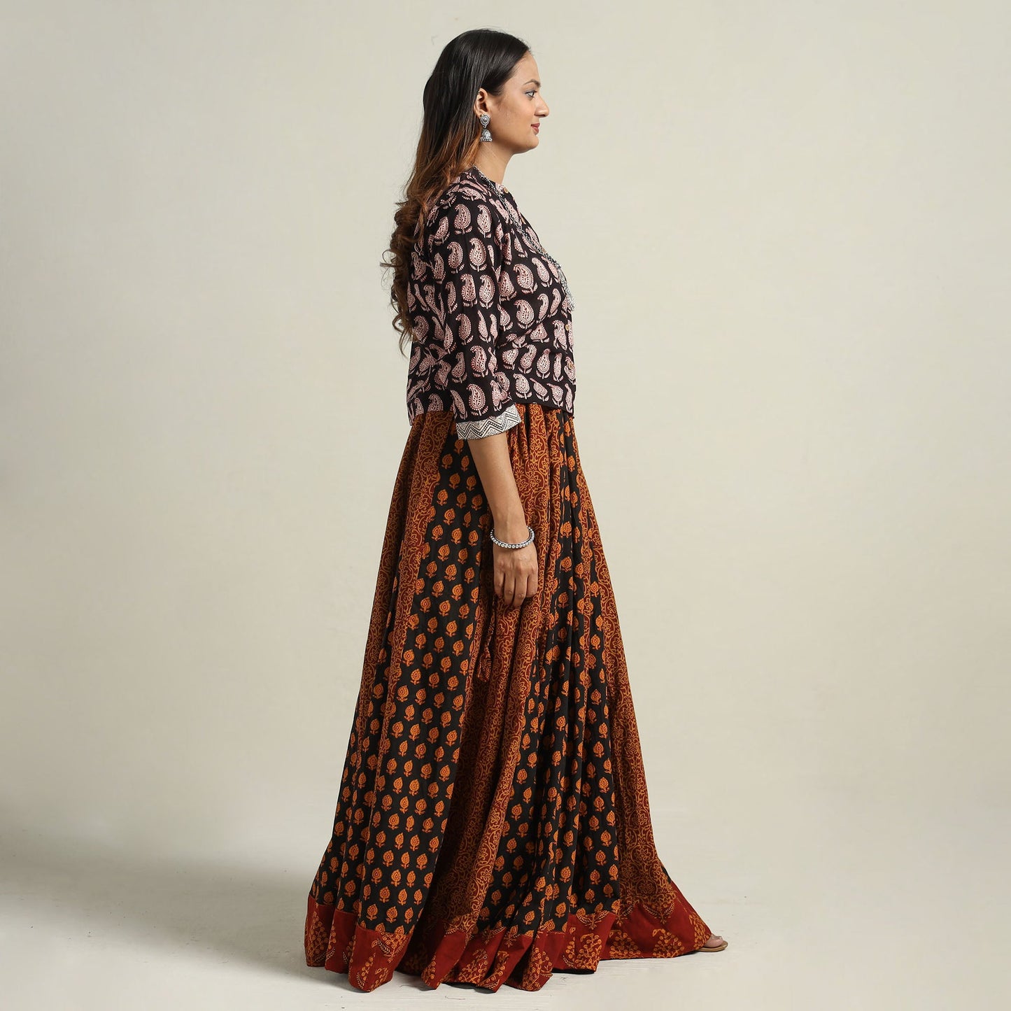  Bagh Block Printed Patchwork Cotton Long Skirt 