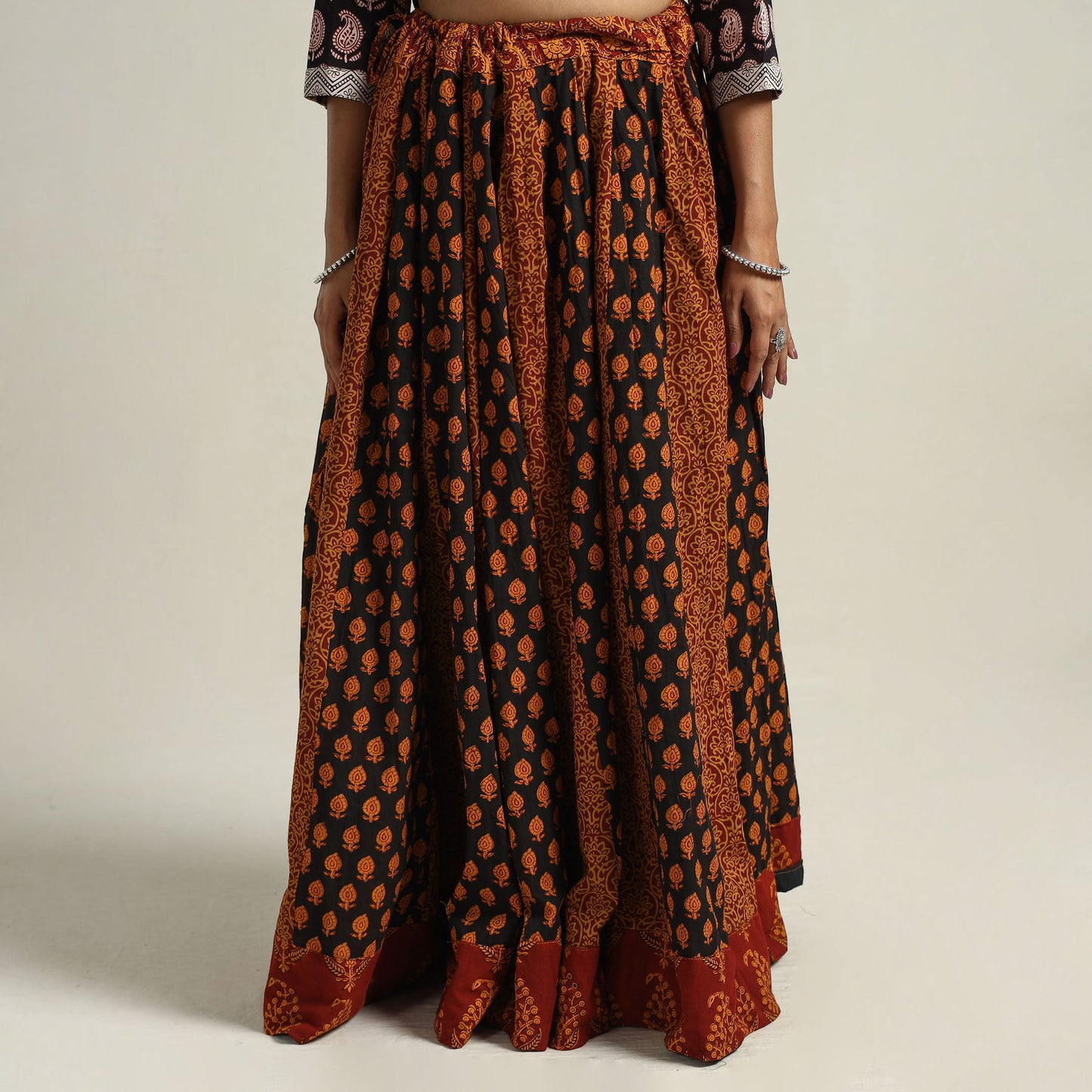  Bagh Block Printed Patchwork Cotton Long Skirt 