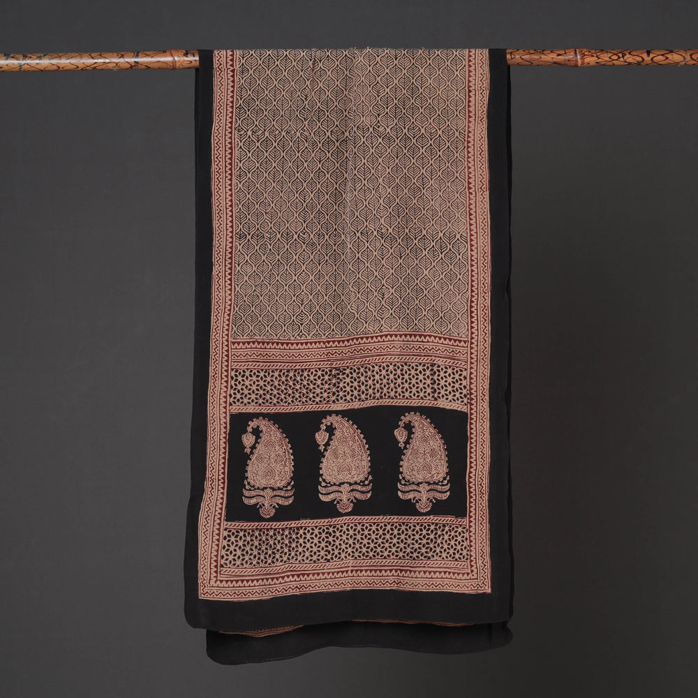 Brown - Bagh Block Printing Natural Dyed Crepe Silk Stole