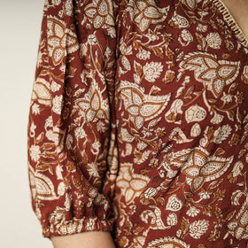 Red - bagru printed cotton flared dress 02 - handcrafted