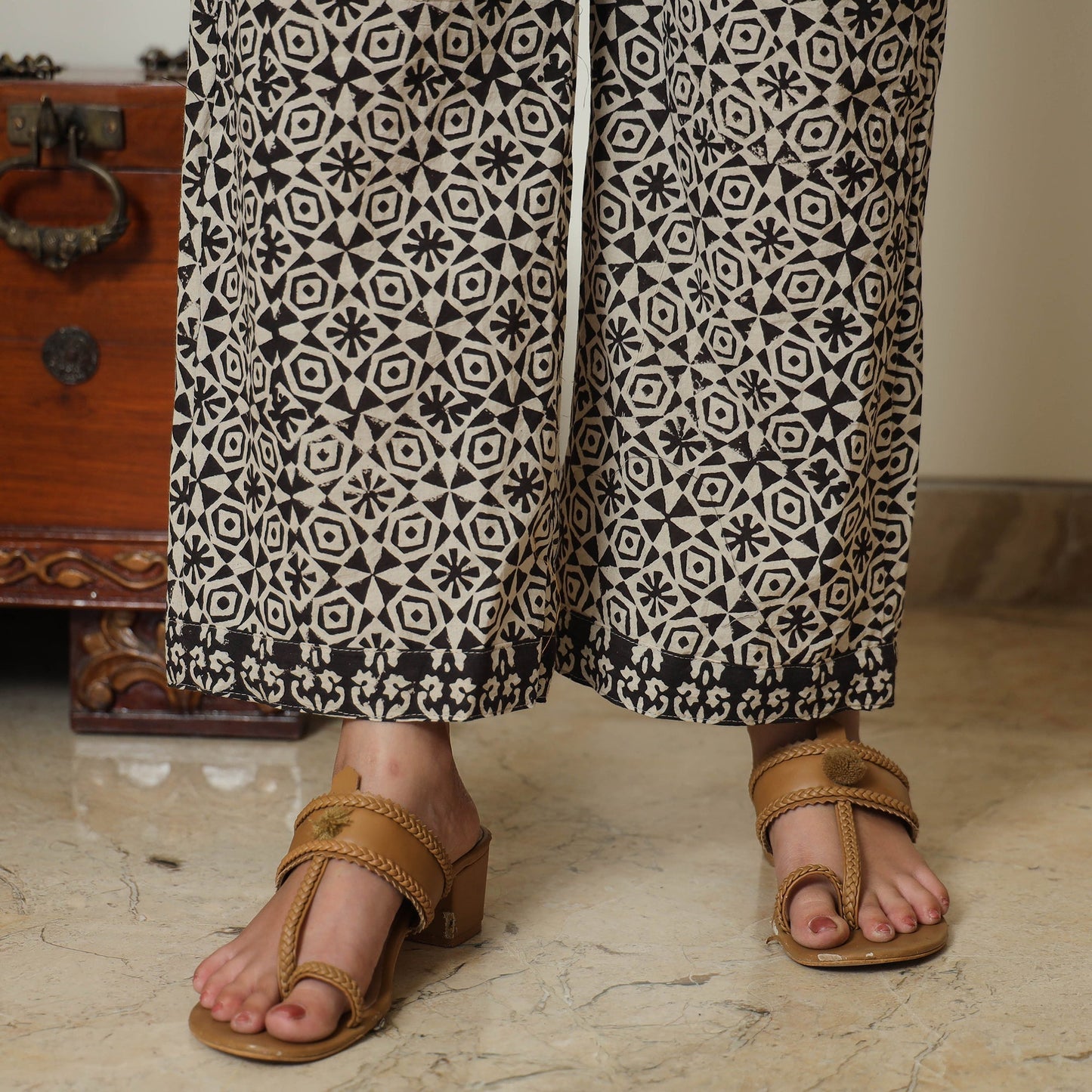  Bagru Block Printed Cotton Kurta with Palazzo & Kota Doria Dupatta Set 11 