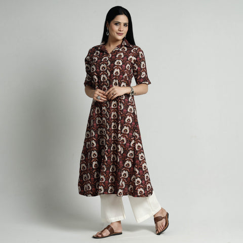 Brown - Bagru Block Printed Cotton Kurta with Palazzo Set