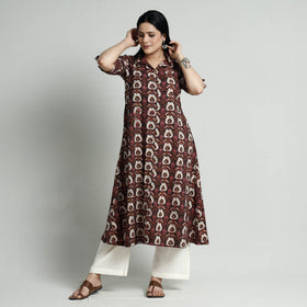 Brown - Bagru Block Printed Cotton Kurta with Palazzo Set