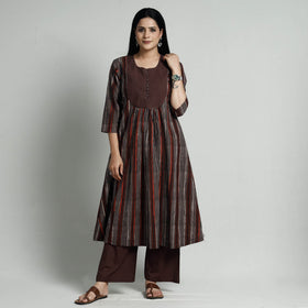 Brown - Bagru Block Printed Cotton Kurta with Palazzo Set