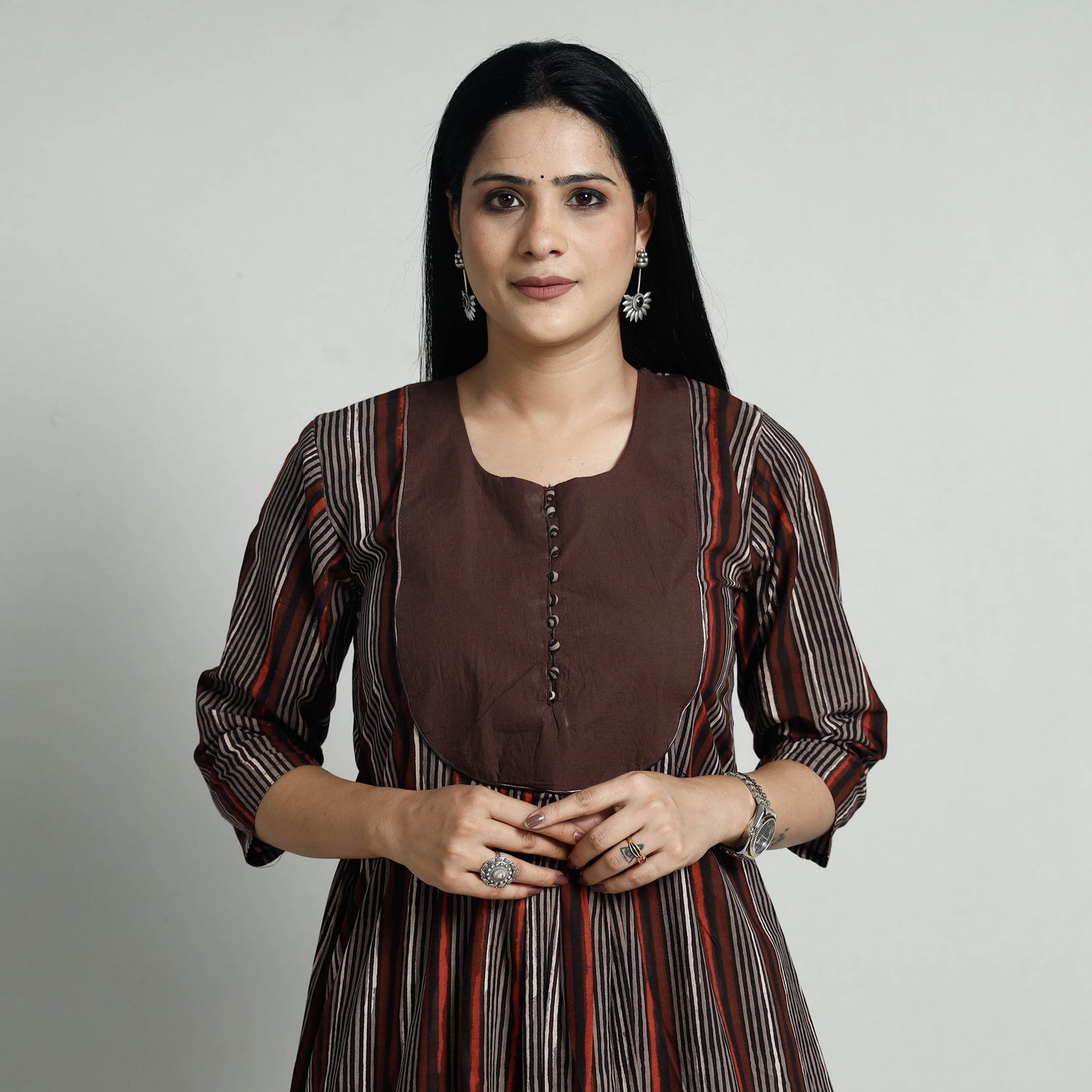 Brown - Bagru Block Printed Cotton Kurta with Palazzo Set
