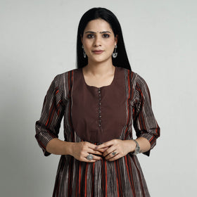 Brown - Bagru Block Printed Cotton Kurta with Palazzo Set