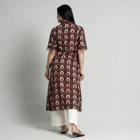 Brown - Bagru Block Printed Cotton Kurta with Palazzo Set
