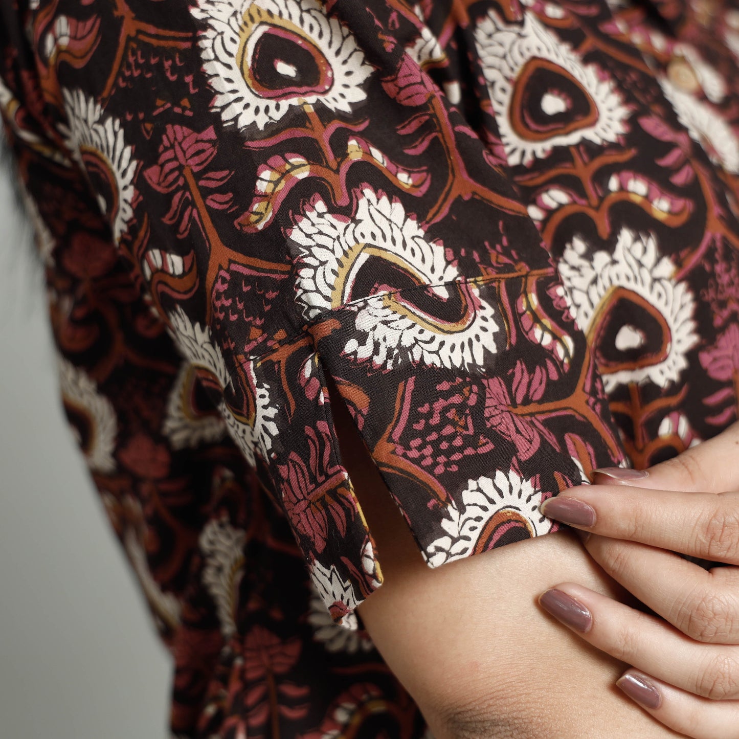 Brown - Bagru Block Printed Cotton Kurta with Palazzo Set