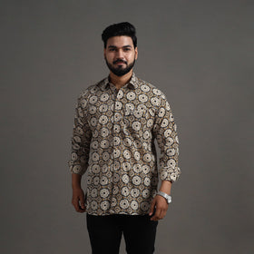  Brown Bagru Block Printed Cotton Men Full Sleeve Shirt
