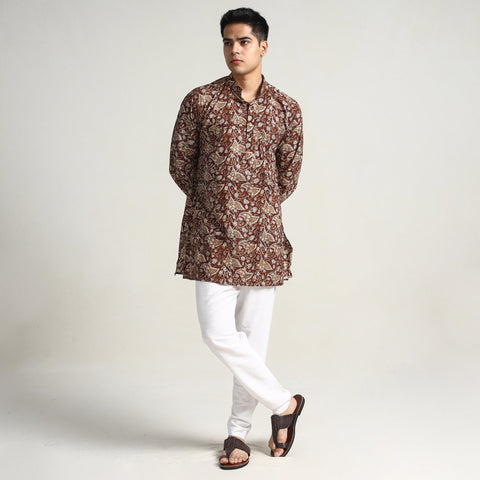 Maroon - bagru printed cotton men short kurta 08