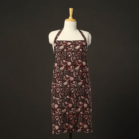 Brown - bagru cotton apron with pocket 18 - handcrafted