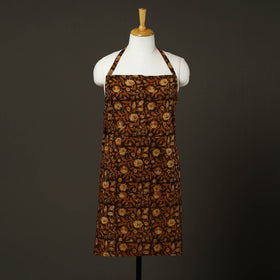 Brown - bagru cotton apron with pocket 22 - handcrafted