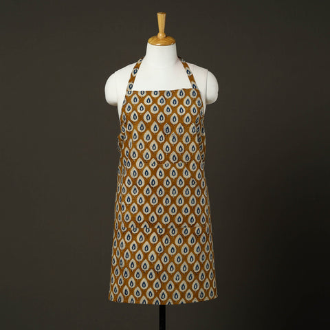 Brown - bagru cotton apron with pocket 28 - handcrafted