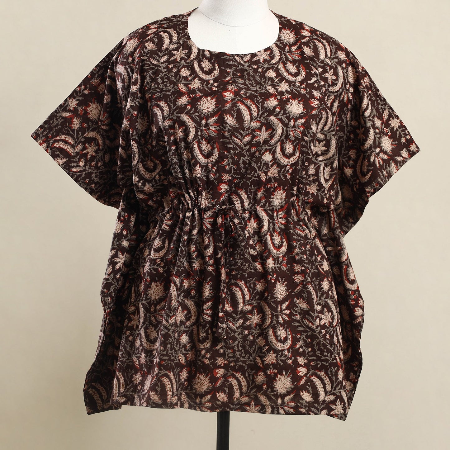 Buy Brown Bagru Block Print Cotton Kaftan