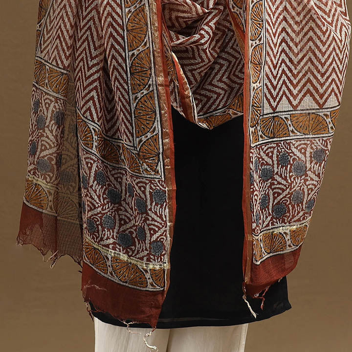 Buy Bagru Block Print Cotton Kota Doria Dupatta