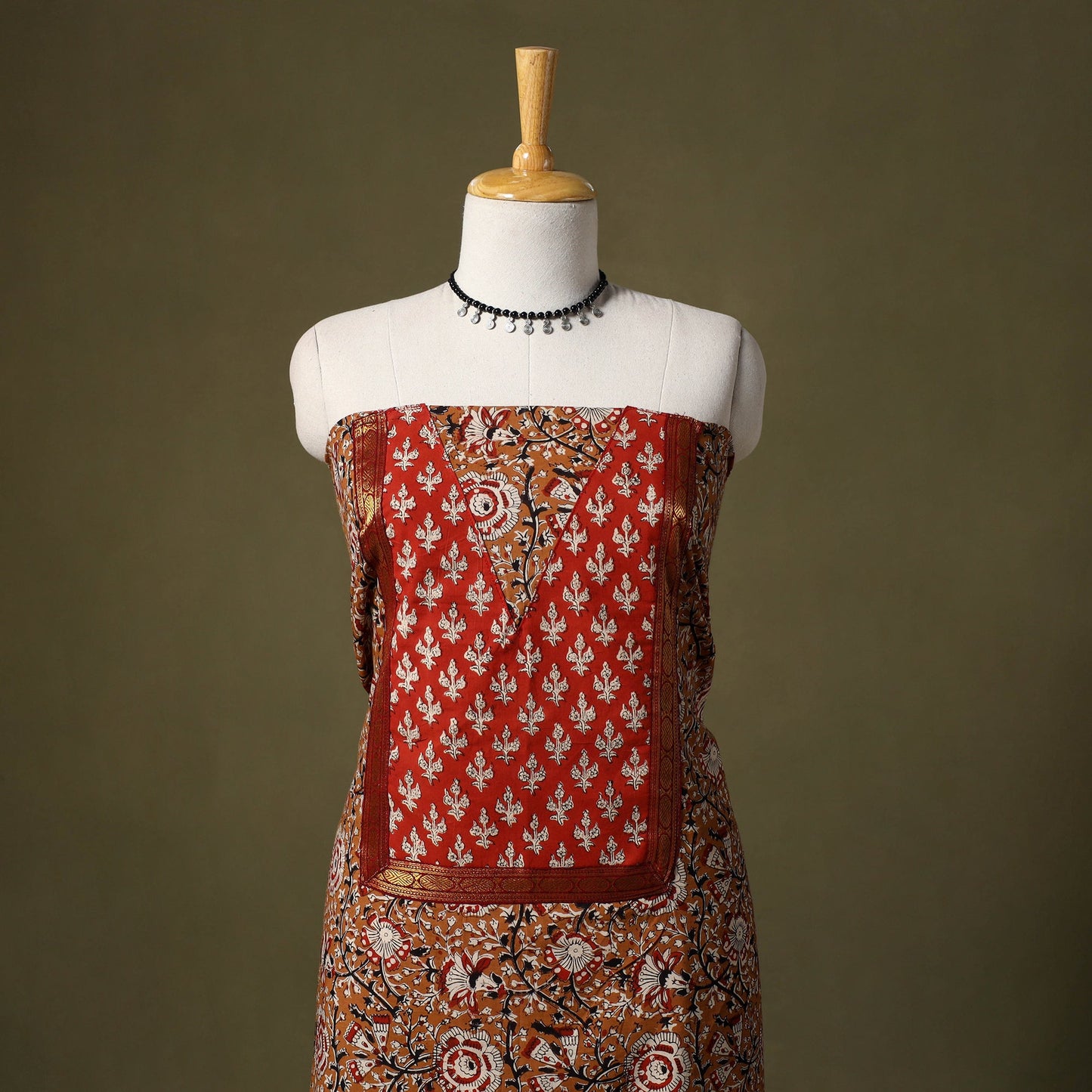 Brown Bagru Print Cotton Unstitched Kurta Material