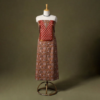 Brown Bagru Print Cotton Unstitched Kurta Material