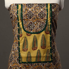 Brown Bagru Print Cotton Kurta Material with Patchwork (3m) 