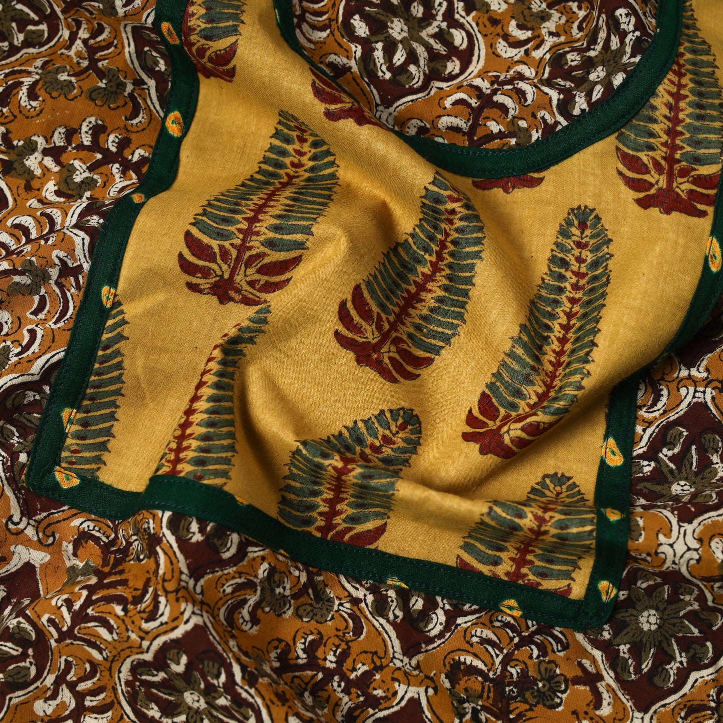 Brown Bagru Print Cotton Kurta Material with Patchwork (3m) 