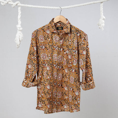 Brown Bagru Dabu Block Printed Cotton Men Full Sleeve Shirt
