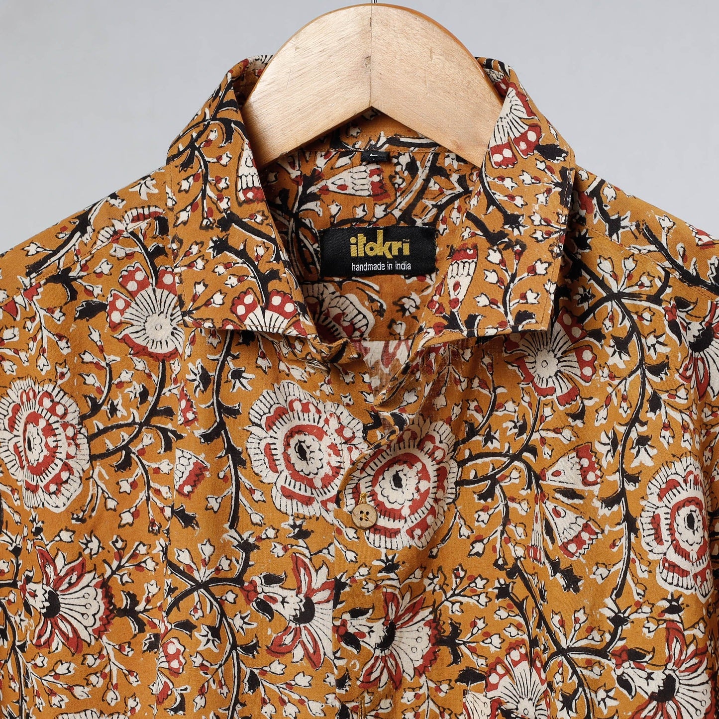 Brown Bagru Dabu Block Printed Cotton Men Full Sleeve Shirt