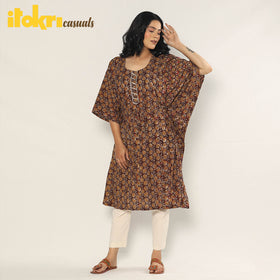 Buy Bagru Dabu Block Print Cotton Kaftan Dress