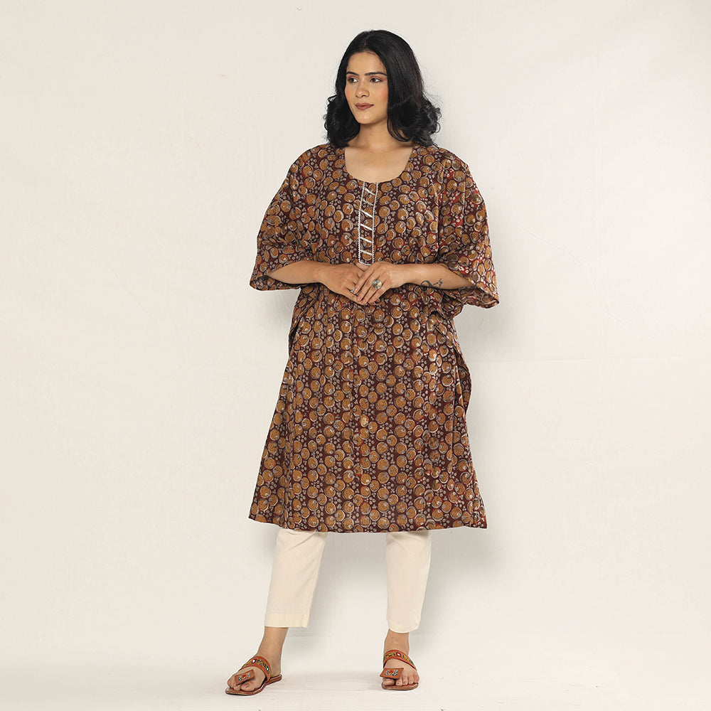 Buy Bagru Dabu Block Print Cotton Kaftan Dress