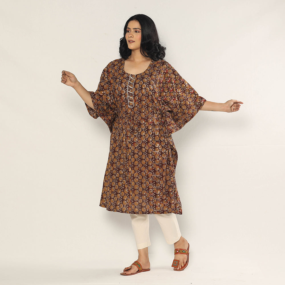 Buy Bagru Dabu Block Print Cotton Kaftan Dress