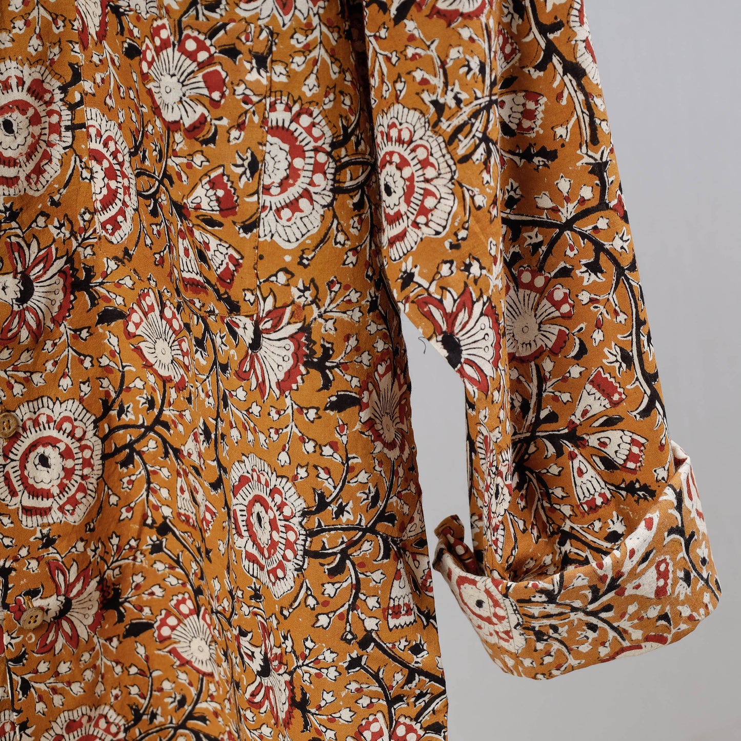 Brown Bagru Dabu Block Printed Cotton Men Full Sleeve Shirt