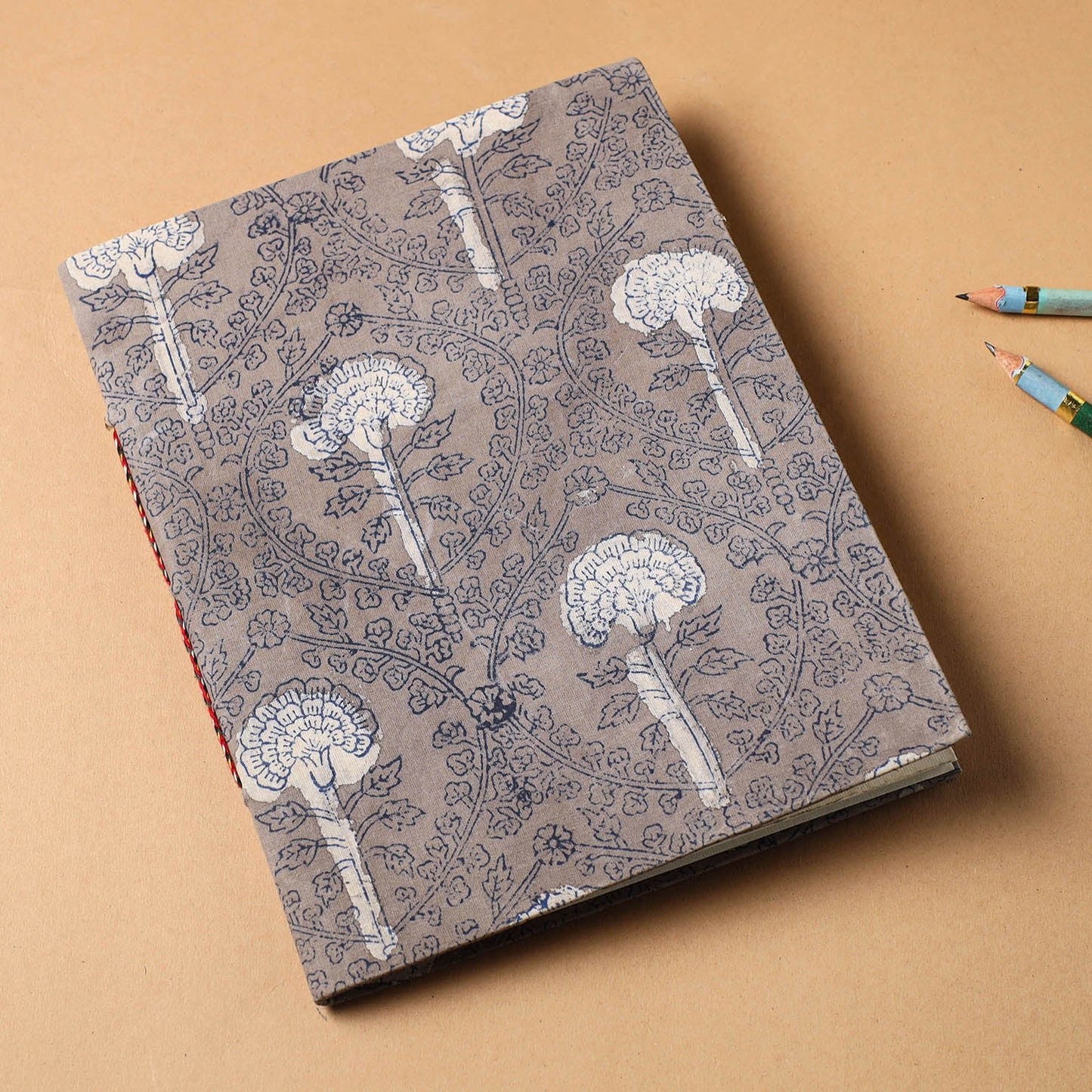Brown Bagru Fabric Cover Handmade Paper Notebook