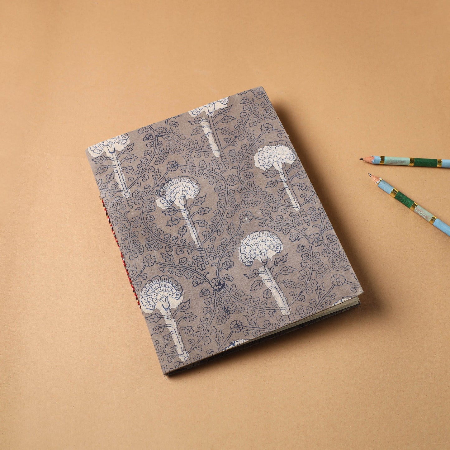 Brown Bagru Fabric Cover Handmade Paper Notebook
