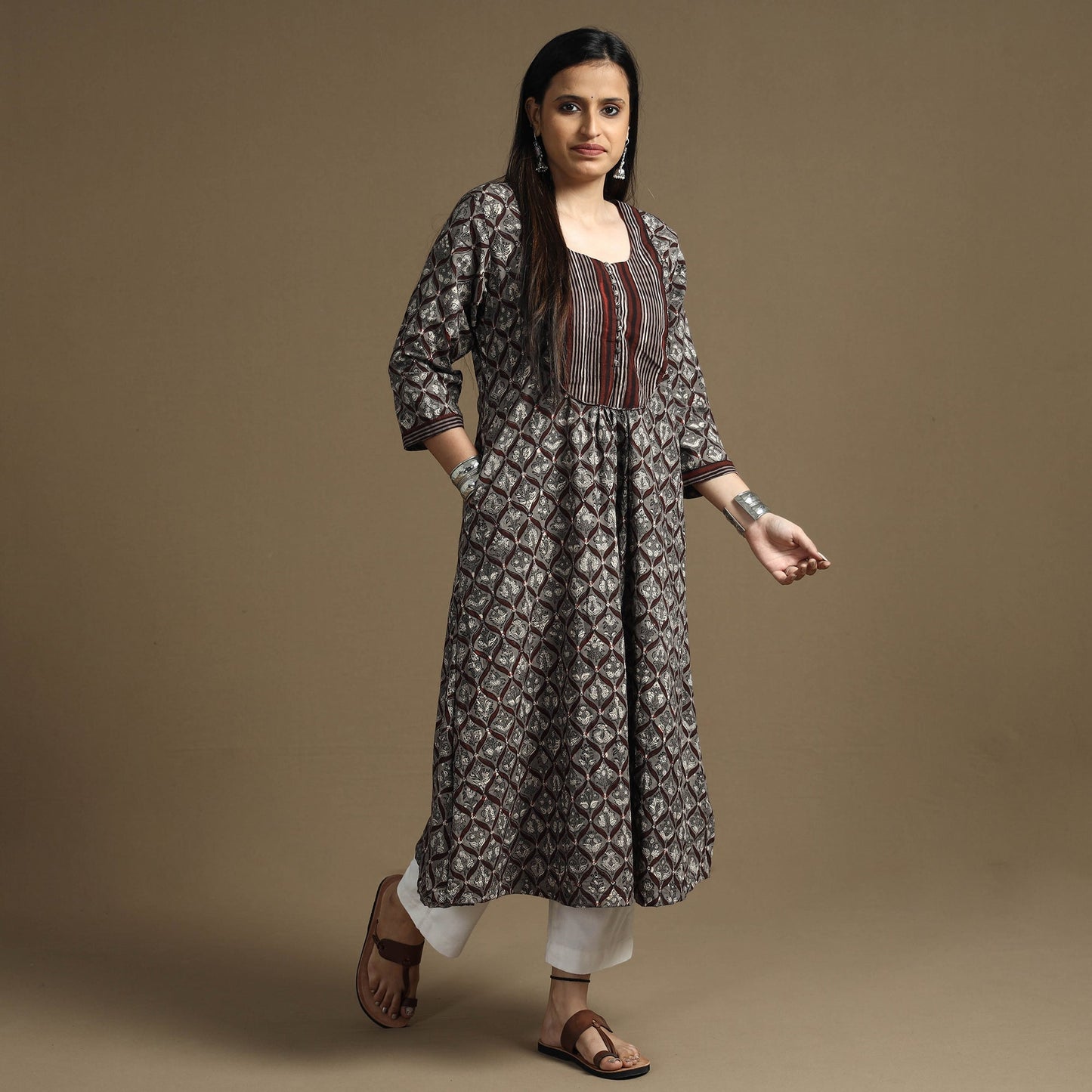  Bagru Hand Block Printed Cotton Long Kurta 