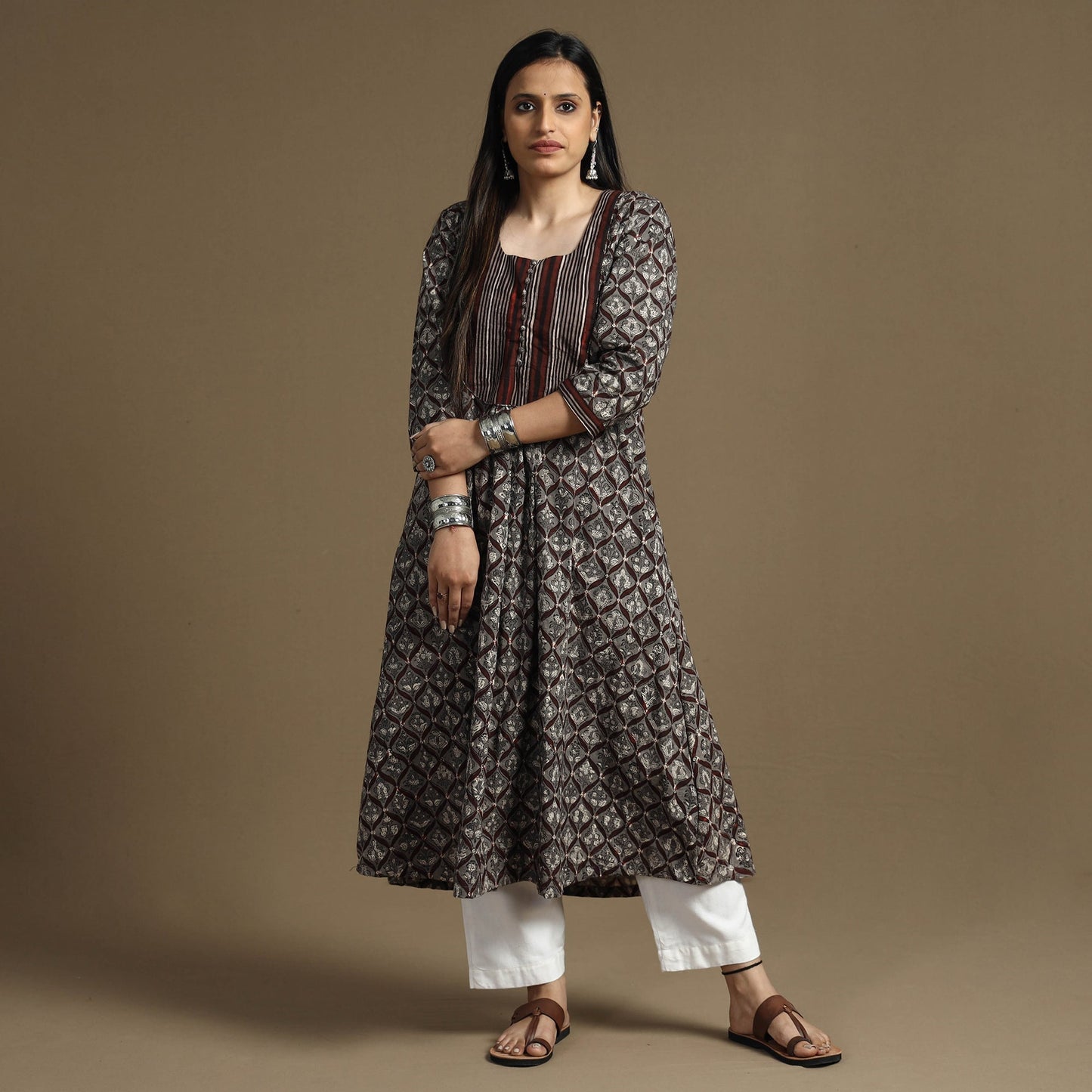  Bagru Hand Block Printed Cotton Long Kurta 