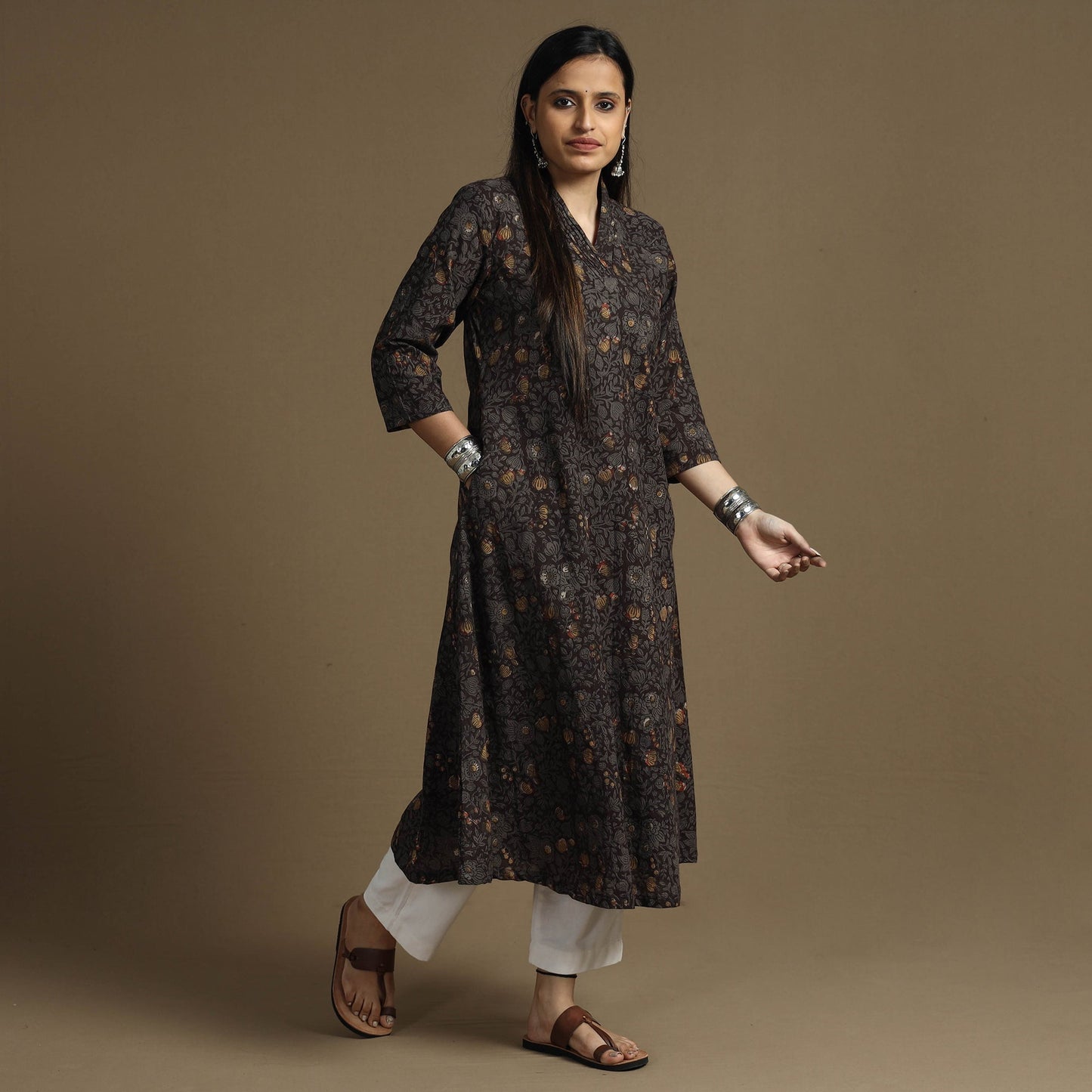  Bagru Hand Block Printed Cotton Long Kurta 