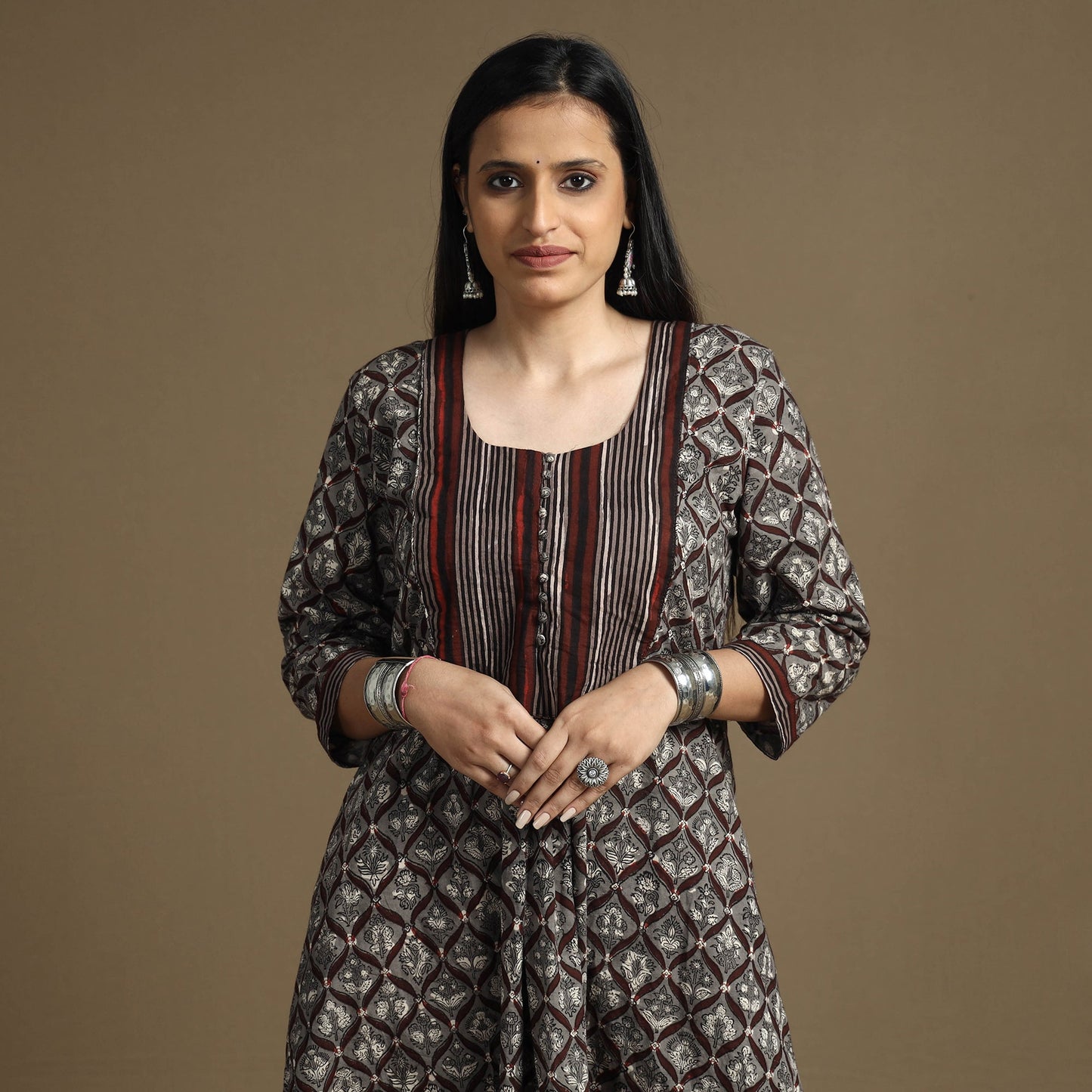  Bagru Hand Block Printed Cotton Long Kurta 